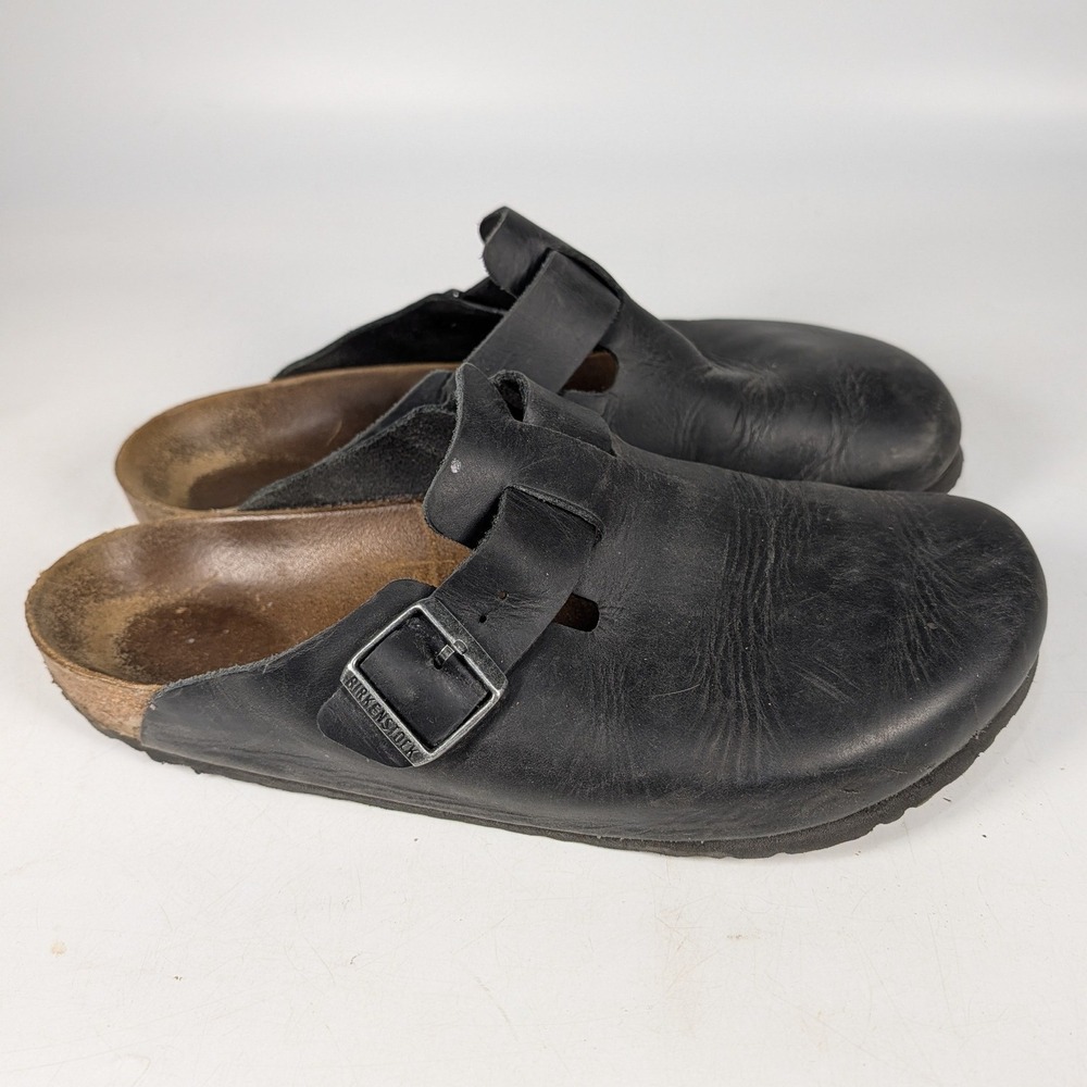 Birkenstock Boston Black Oiled Leather Clogs Mens Size 47 L14 M12 Mules